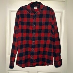 Marine Layer Red and Black Plaid Shirt